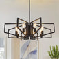 Modern 8-Light Geometric Chandelier Adjustable Height  Light with Black Frame & Golden Accents