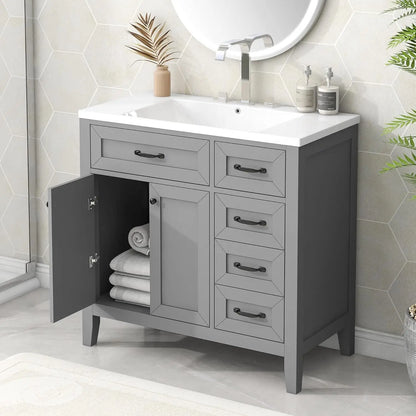 36in Wood Bathroom Vanity with Sink 3 Drawer Storage Adjustable Shelf Natural, Customized,  6 different colors