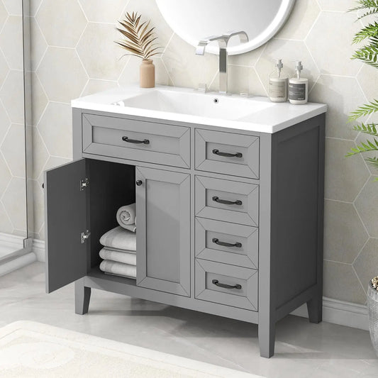 36in Wood Bathroom Vanity with Sink 3 Drawer Storage Adjustable Shelf Natural, Customized,  6 different colors