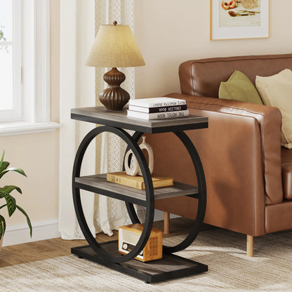 Tribesigns End Table, Narrow End Table with 3 Storage Shelves,