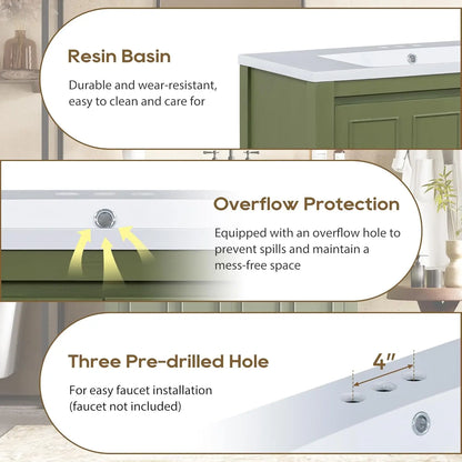 36in Free Standing Bathroom Vanity with Sink Wooden Cabinet Ceramic Basin