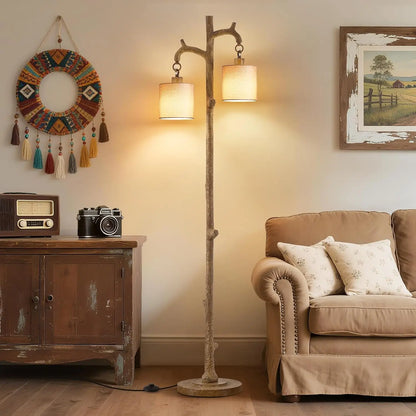 Rustic Farmhouse Floor Lamp with LED Bulbs - Tree Trunk Design for Living Room, Bedroom, Office Decor