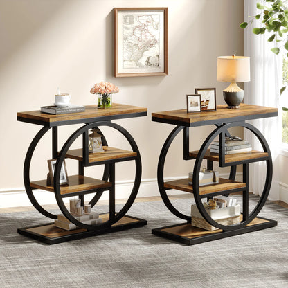 Tribesigns End Table, Narrow End Table with 3 Storage Shelves,