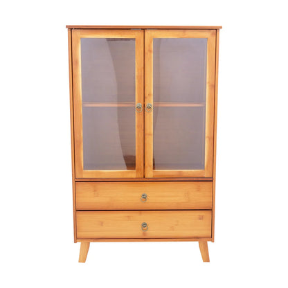 Vintage Style Kitchen Storage Cabinet, 2-Tier Bamboo Sideboard with Smooth Drawers for Kitchen and Dining Area