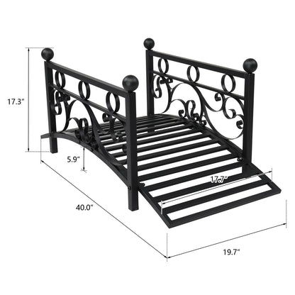 Garden iron bridge, with round iron ball flat-top handrails, black
