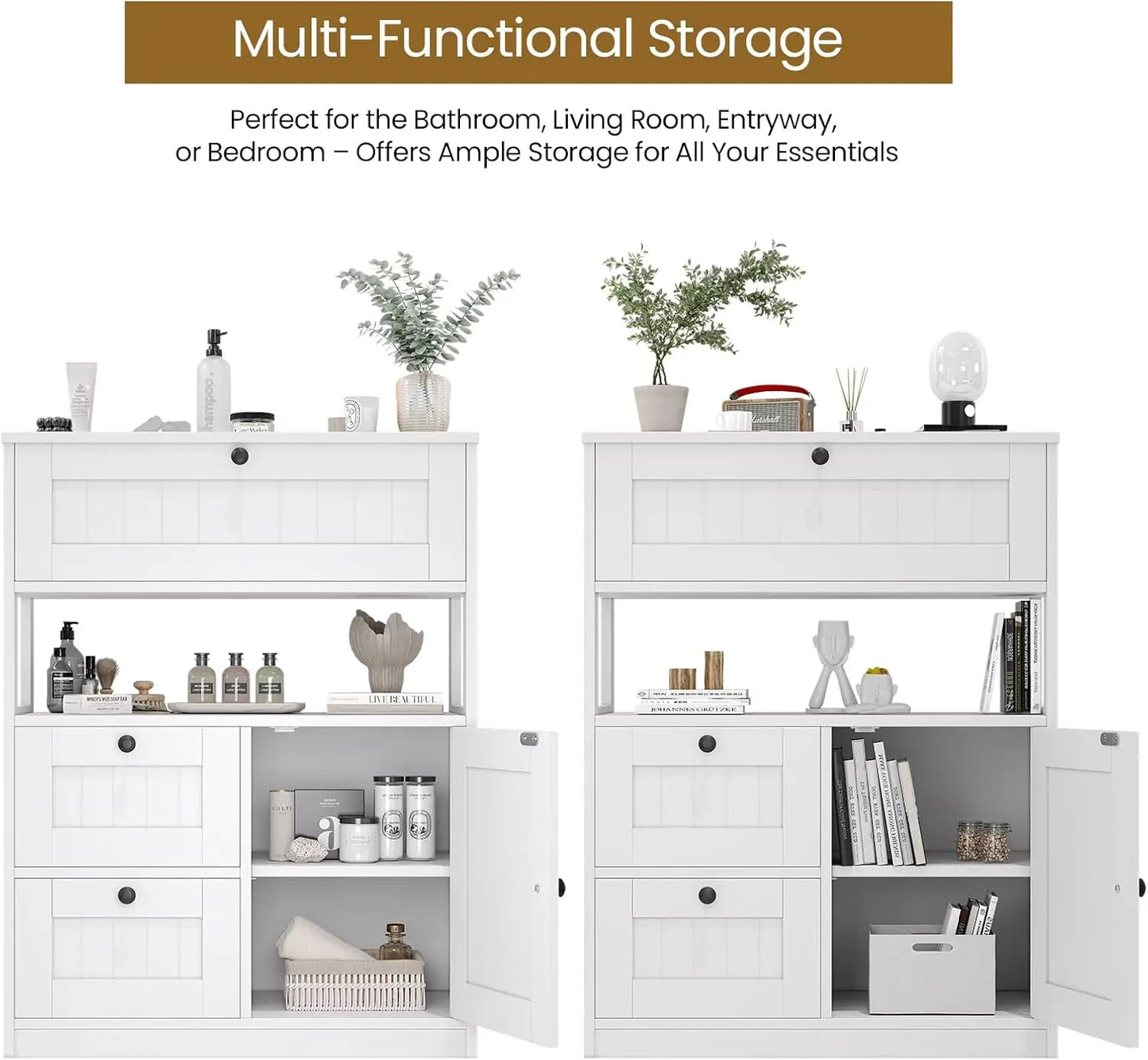 Bathroom  Storage Cabinet Organizer with 1 Door and 3 Drawers, Freestanding Cupboard
