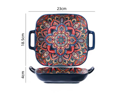 Bohemian double ear square ceramic plate