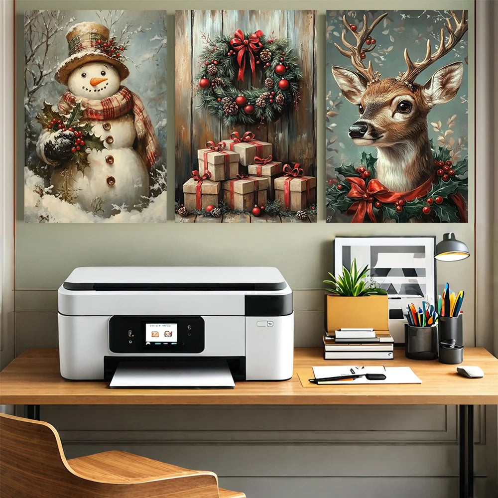 3pcs Eclectic Vintage Christmas Canvas Wall Art