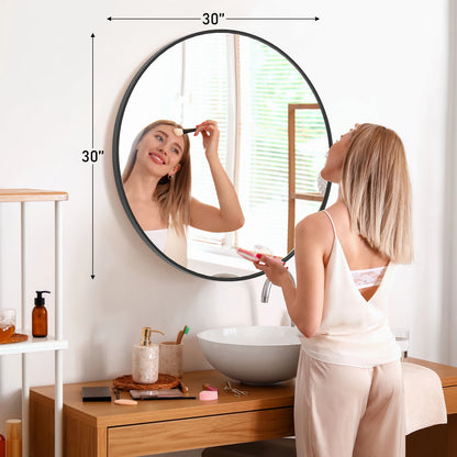JHK 30 Inch Large Gold Round Vanity Framed Mirror for Wall