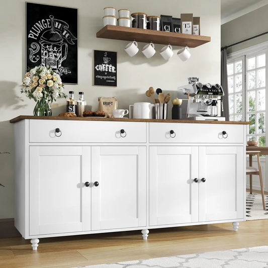 Buffet Cabinet with Storage, 55'' Large Farmhouse Cabinet with 2 Drawers and 4 Doors