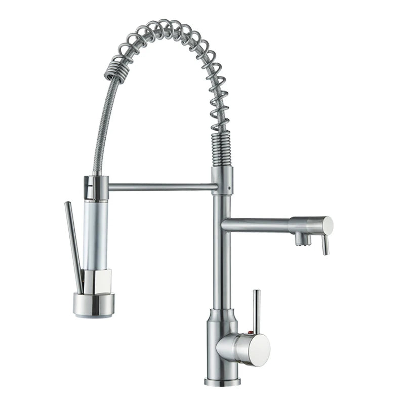 Black Kitchen Faucet With Pull Down Spring Sprayer Deck Mounted Hot and Cold Water Mixer