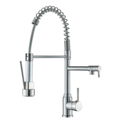 Black Kitchen Faucet With Pull Down Spring Sprayer Deck Mounted Hot and Cold Water Mixer