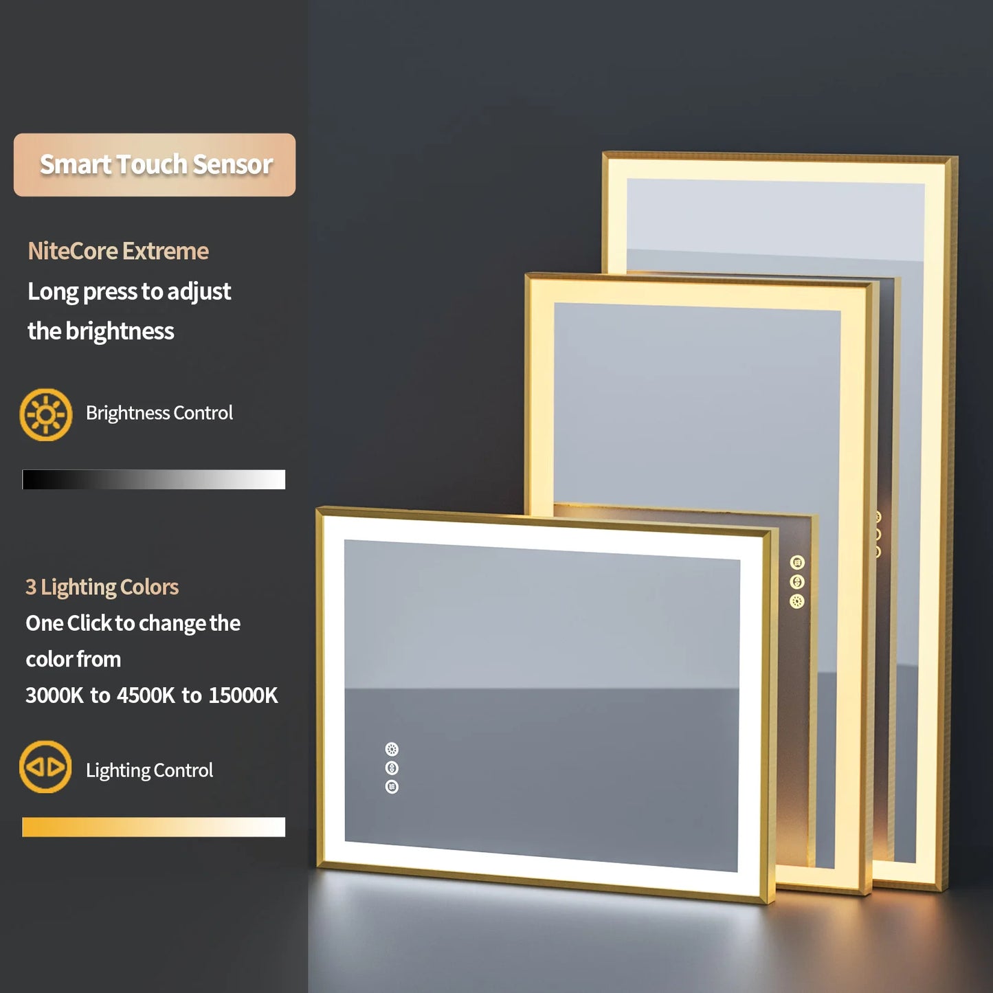 LED Bathroom Vanity Mirror Gold Frame Front Lighted