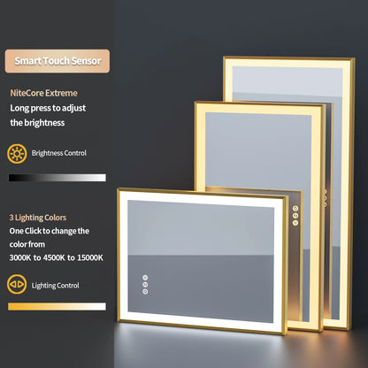 LED Bathroom Vanity Mirror Gold Frame Front Lighted