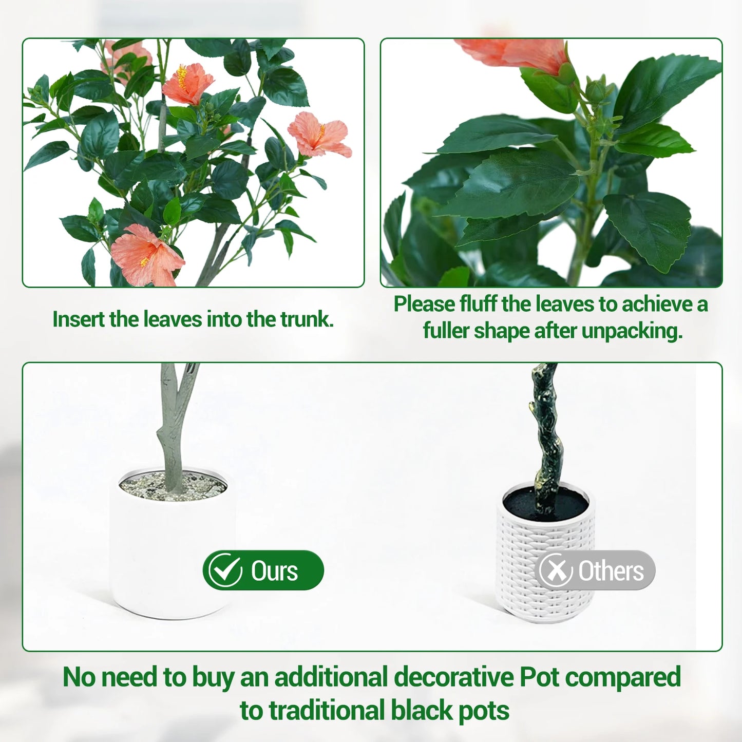 1Pcs  Hibiscus Artificial Tree Faux Tree with Red Hibiscus Flowers  for Front Porch Office Home