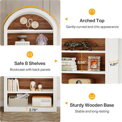 Modern Arched Bookcase with Storage, Standing Open Display Shelving