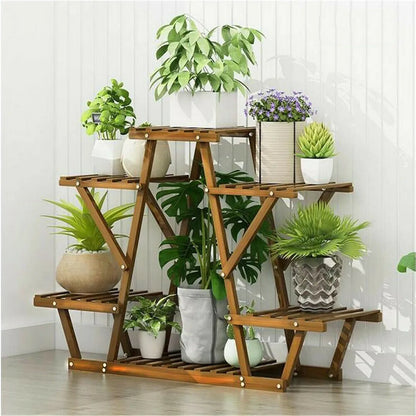 Carbonized Triangle 6 Tiered Corner Wood Plant Stand  Indoor Outdoor