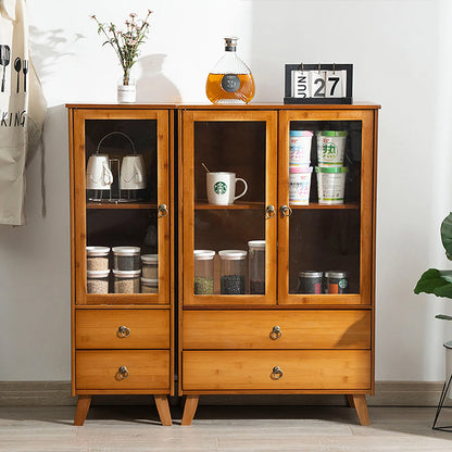 Vintage Style Kitchen Storage Cabinet, 2-Tier Bamboo Sideboard with Smooth Drawers for Kitchen and Dining Area