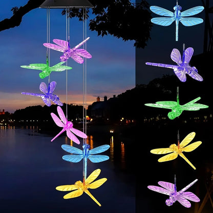 1PC Led Color Changing Butterfly Dragonfly Hummingbird Solar Wind Chimes Outdoor