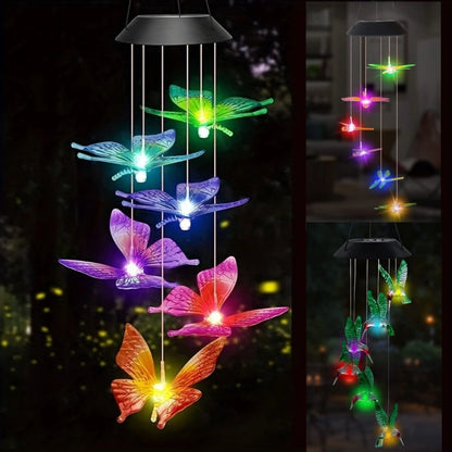 1PC Led Color Changing Butterfly Dragonfly Hummingbird Solar Wind Chimes Outdoor