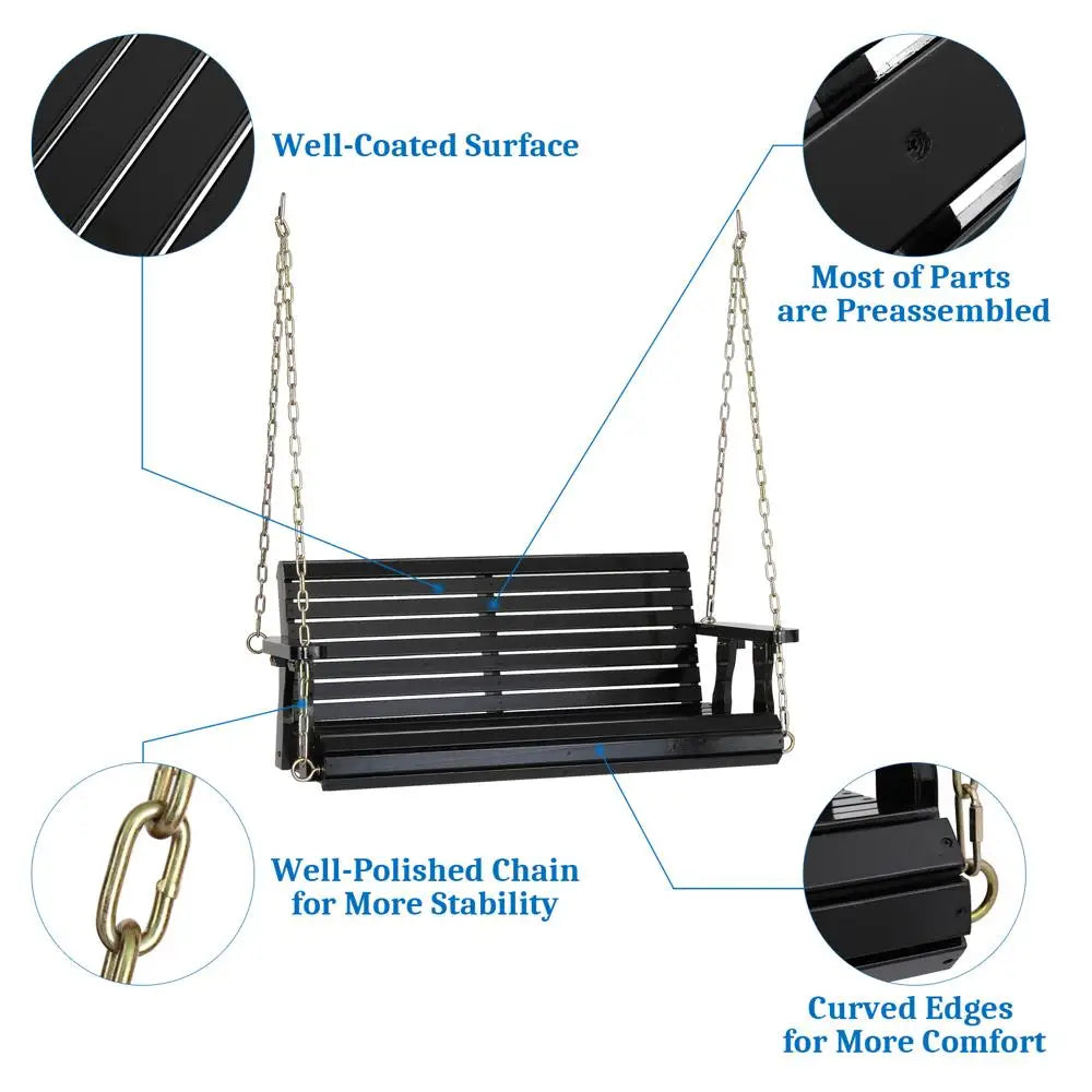 4FT Heavy Duty 880 LBS Outdoor Swing Chair Bench Wooden Porch Swing with Chains
