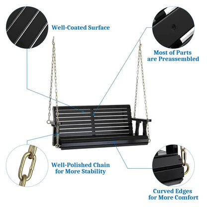 4FT Heavy Duty 880 LBS Outdoor Swing Chair Bench Wooden Porch Swing with Chains
