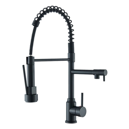 Black Kitchen Faucet With Pull Down Spring Sprayer Deck Mounted Hot and Cold Water Mixer