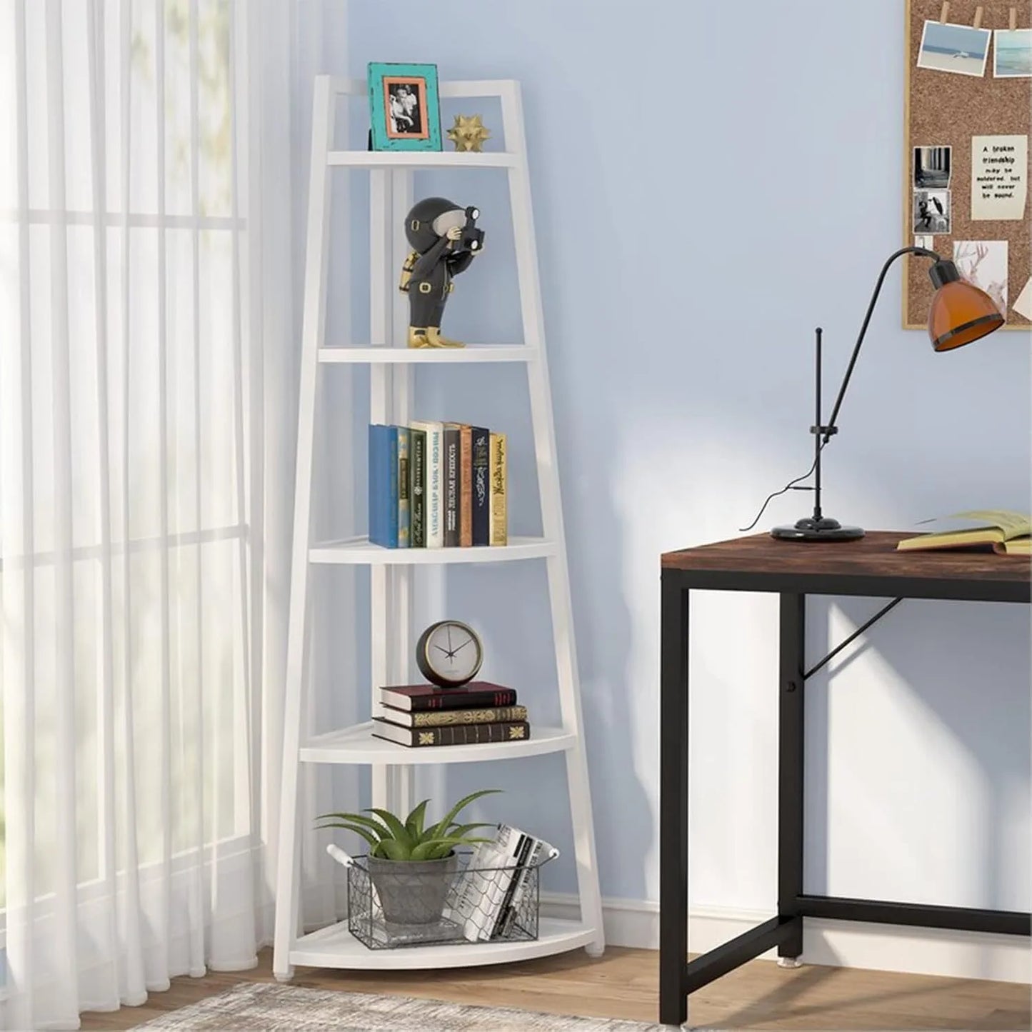 5 Tier Corner Bookshelf and Bookcase, 70 inch Tall Corner Shelves Standing Unit Indoor Plant Stand for Living Room (White)