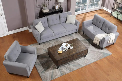 3-Piece Living Room Sectional Sofa Set, Upholstered Armchair Loveseat Sofa and Three Seat Sofa