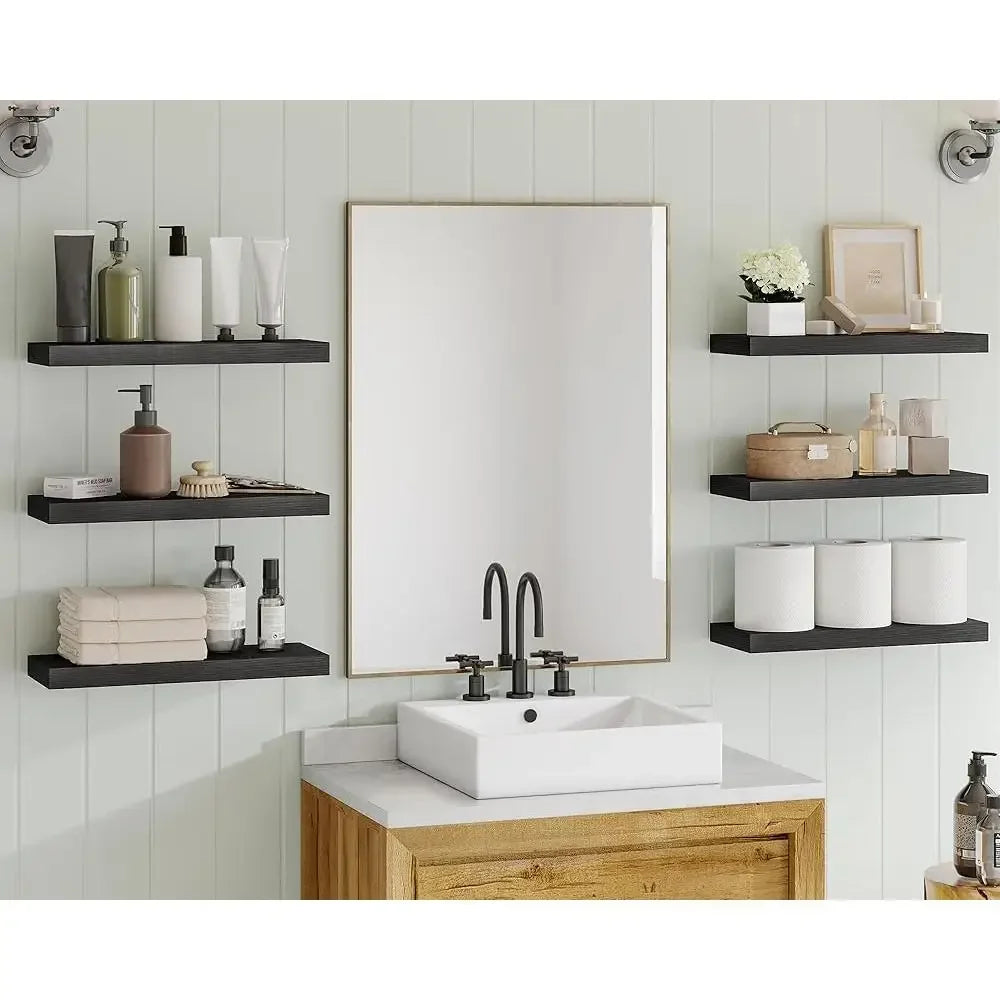 Floating Shelves Set of 6 Wall Mounted Wooden Storage Shelves