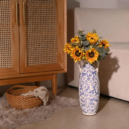 Blue and White Floor Vase for Pampas Grass,  Ceramic Farmhouse Decorative Large Vases for Flower,