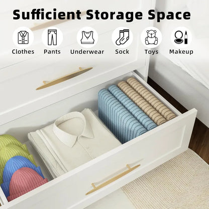 6 Drawer Dresser White and Gold, Tall Dresser Storage Solution for Entryway and Hallway