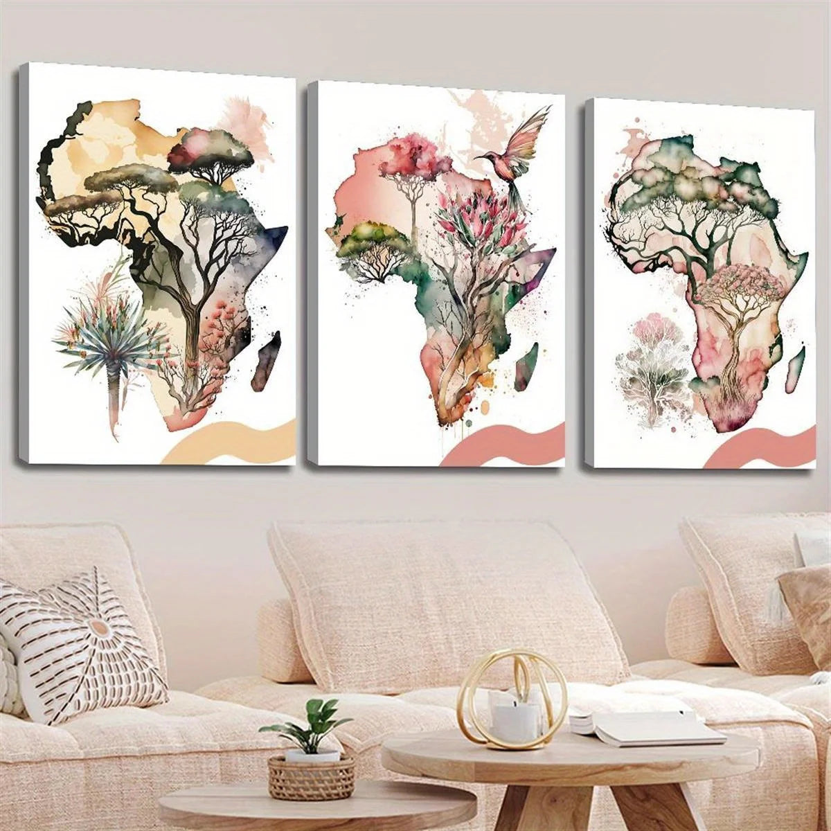 3pcs Wood Frame Canvas Print Africa, king flower design