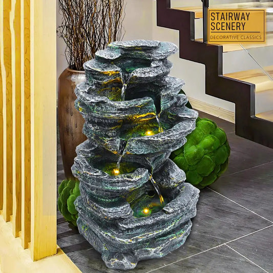 6-Layer Rock Water Fountain, Garden Waterfall Decoration,  For Courtyards, Backyards, Porches,
