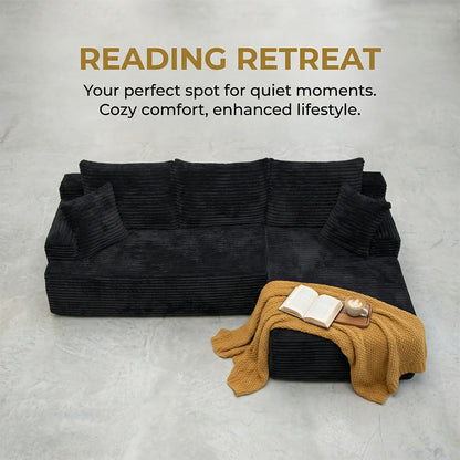 95" L-Shaped Sofa Chaise, Rabbit Fleece Upholstery, Ultra Soft & Comfortable, Ready to Use Out of the Box