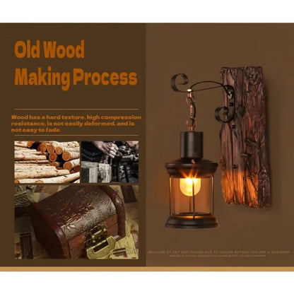 Antique New Style Industrial Wood Wall Sconce Light