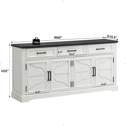 66" Large Buffet Sideboard Cabinet with 4 Doors and 3 Drawers,  Storage Cabinet for Dining Room,