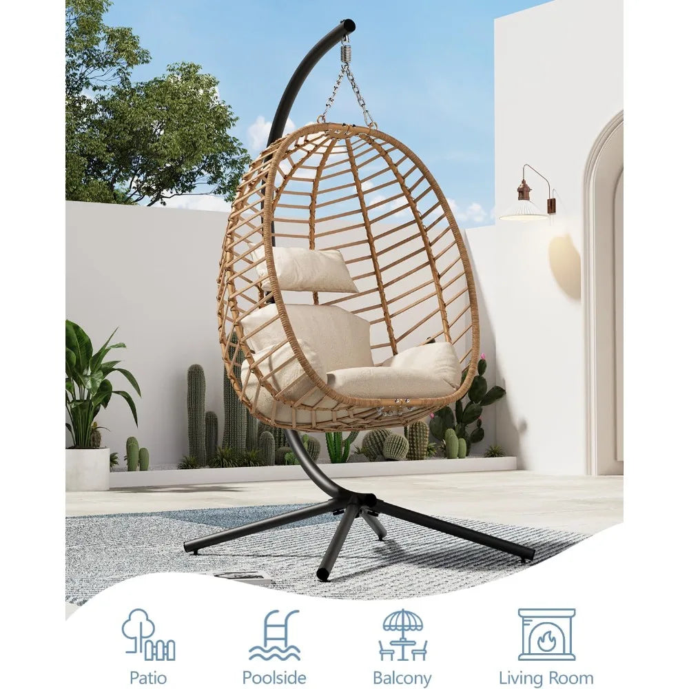 Egg Swing Chair with Stand, Outdoor Patio Hanging Egg Chair, Indoor Hammock Chair
