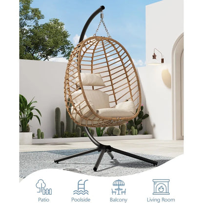 Egg Swing Chair with Stand, Outdoor Patio Hanging Egg Chair, Indoor Hammock Chair