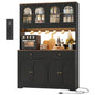 71" LED Kitchen Pantry Cabinet with Power Outlet, with Arched Door & Shelves
