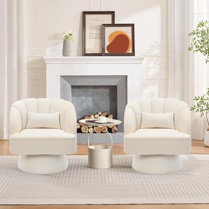 360° Swivel Barrel Accent Chair Modern Round Armchair with Striped Backrest & Plush Padding Velvet Fabric