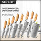 XINZUO 1-8pcs Kitchen Knife Set 73 Layers Custom Damascus Steel  with Olive Wood Handle