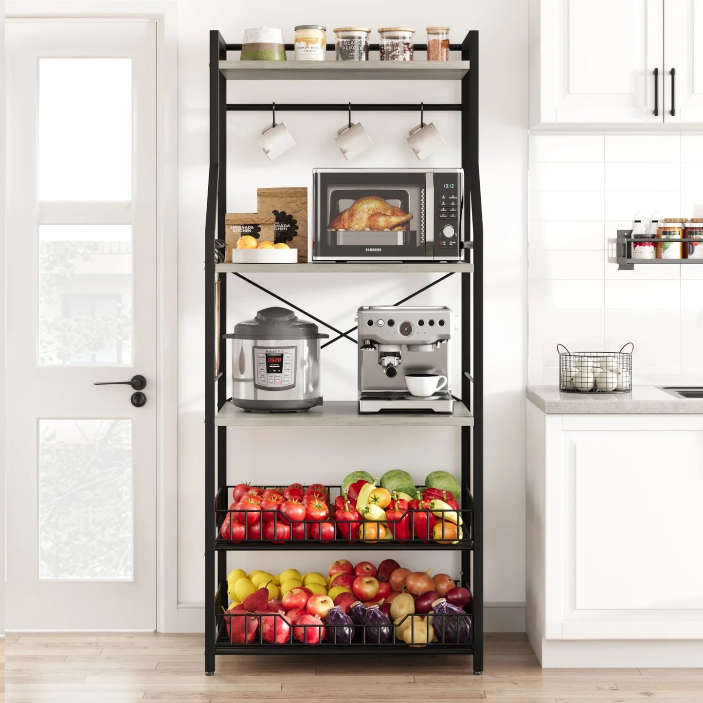 Kitchen Bakers Rack Microwave Oven Stand Coffee Bar Station