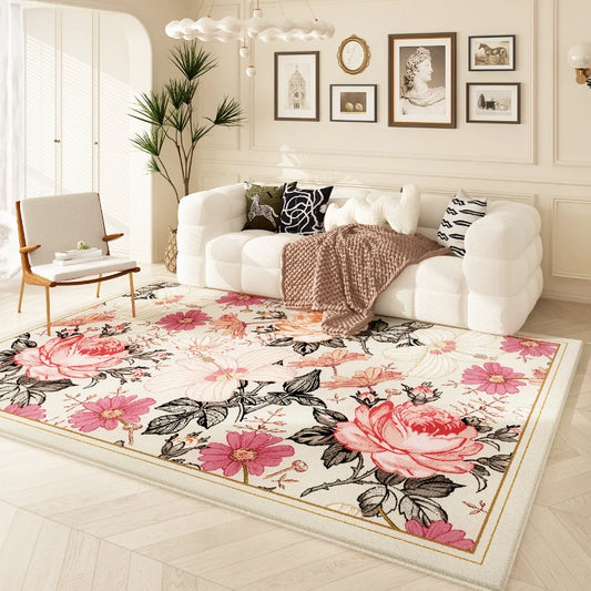 American Retro Carpets for Living Room Thick  Decor Flower Pattern Carpet