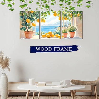 2D Flat, 3pcs wooden framed canvas painting art print