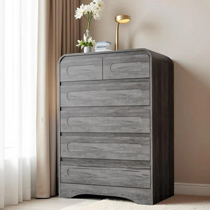 Grey Dresser for Bedroom with 6 Drawers,  Farmhouse Wood Closet