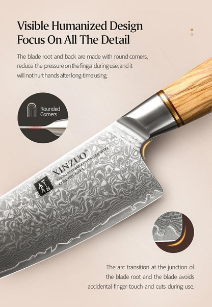XINZUO 1-8pcs Kitchen Knife Set 73 Layers Custom Damascus Steel  with Olive Wood Handle