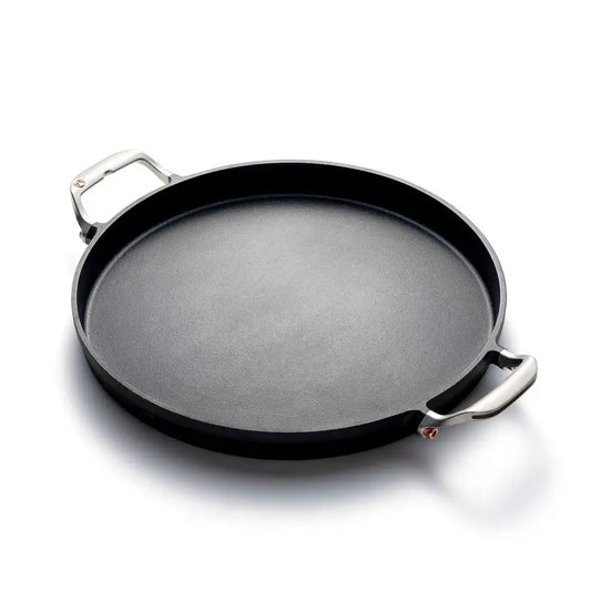 Grill Paella and Deep Dish Pizza Pan, Cast Iron BBQ Pan with Handles, 18.15 x 14.11 x 1.25