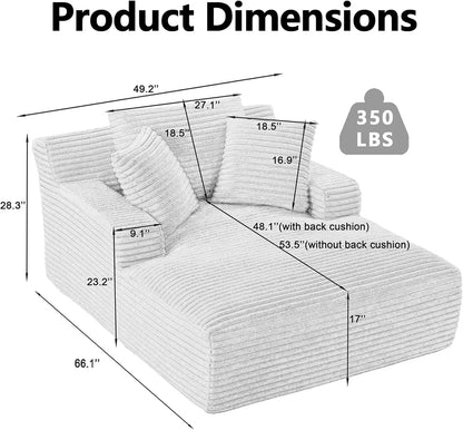 Oversized Chaise Lounge Chair with 3 Comfy Pillows for Living Room Bedroom
