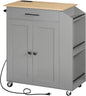 Rolling Kitchen Island with Power Outlet Spice Rack & Drawer Natural & White